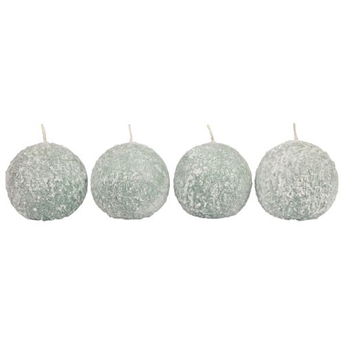 Artikel Bolkaarsen 8 cm ronde kaarsen groen sneeuwbal glitter 4 stuks