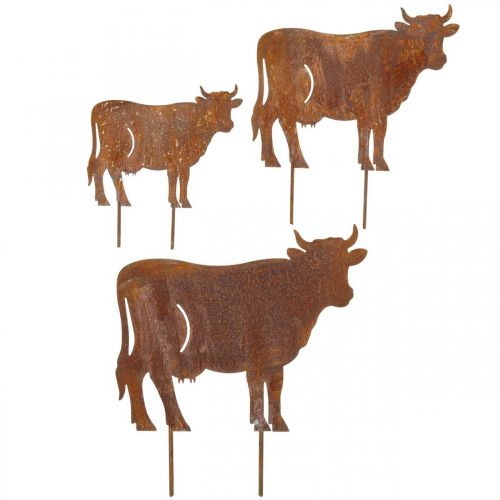 Floristik24 Koeien, metalen plug koe, tuindecoratie, patina L14.5/19/24cm set van 3