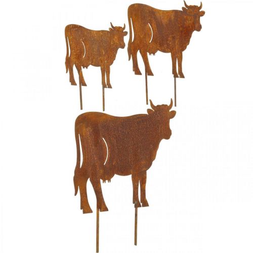 Floristik24 Koeien, metalen plug koe, tuindecoratie, patina L14.5/19/24cm set van 3