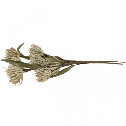 Artikel Kunstbloem met 6 bloesems gevlokt beige groen bos van 3 H38cm