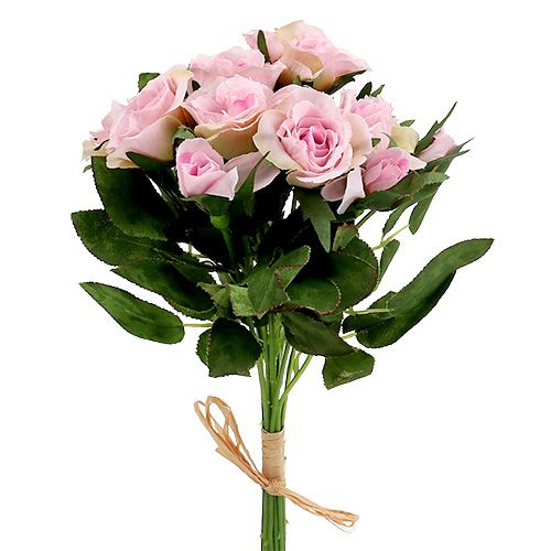 Floristik24 Kunstbloemen roos boeket roze L26cm 3st