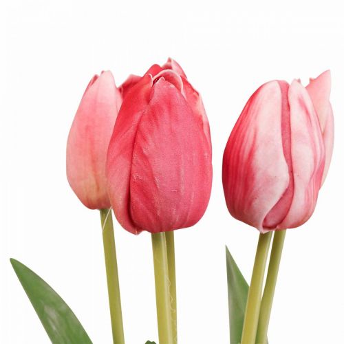 Floristik24 Kunsttulp rood, lentebloem 48cm bundel van 5