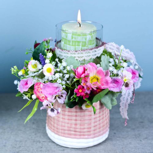 Floristik24 Kunstboeket met ranonkel en bellis roze, wit Ø20cm