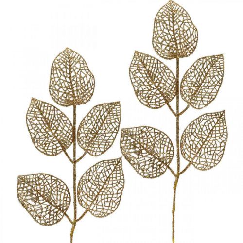 Floristik24 Kunstplanten, takdecoratie, deco blad gouden glitter L36cm 10st