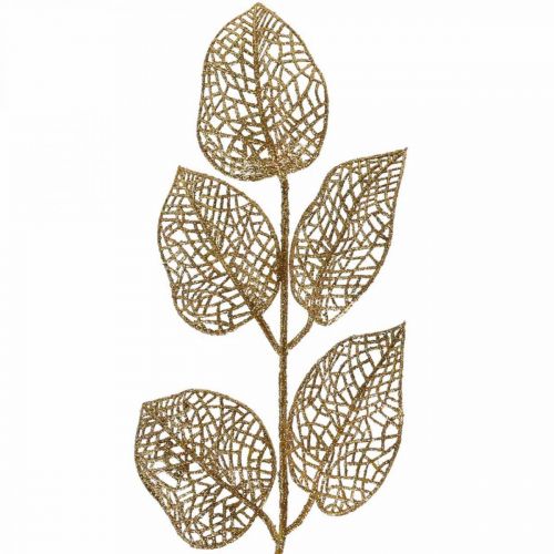 Artikel Kunstplanten, takdecoratie, decoratief blad gouden glitter L36cm 10 st