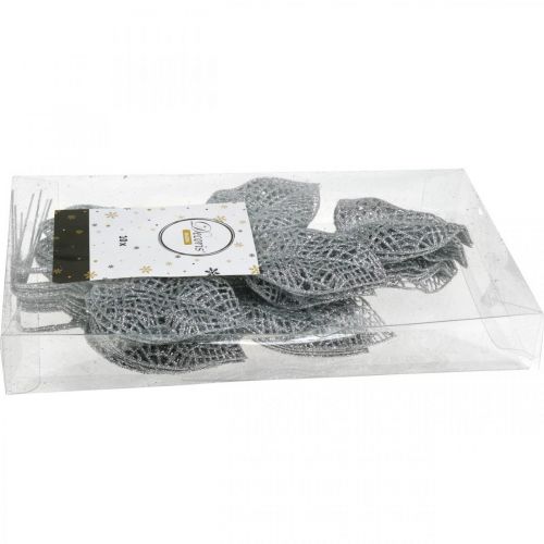 Floristik24 Kunstplanten, takdecoratie, decoratief blad zilver glitter L36cm 10 st