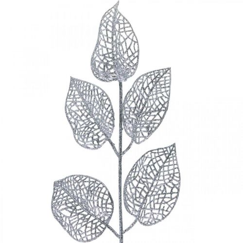 Floristik24 Kunstplanten, takdecoratie, decoratief blad zilver glitter L36cm 10 st