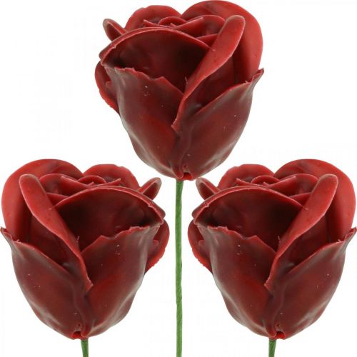 Floristik24 Kunstrozen Bordeaux waxrozen decoratieve rozen wax Ø6cm 18 st