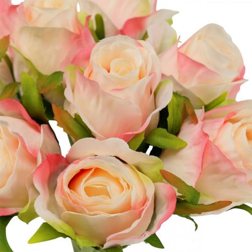 Floristik24 Kunstrozen roze abrikoos kunstrozen 28cm bos 9st