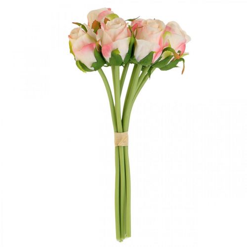Floristik24 Kunstrozen roze abrikoos kunstrozen 28cm bos 9st