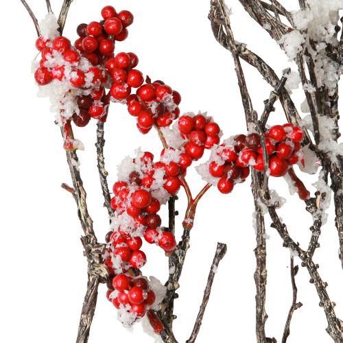 Artikel Kunsttak lange besneeuwde tak met bessen rood 130cm