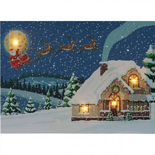 Floristik24 LED afbeelding Kerstman met slee LED wandafbeelding 38x28cm