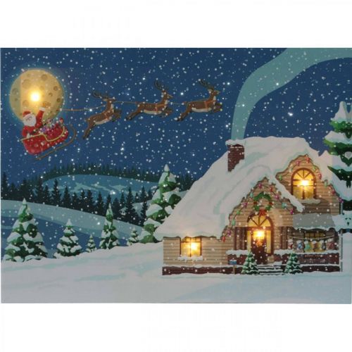 Artikel LED afbeelding Kerstman met slee LED wandafbeelding 38x28cm