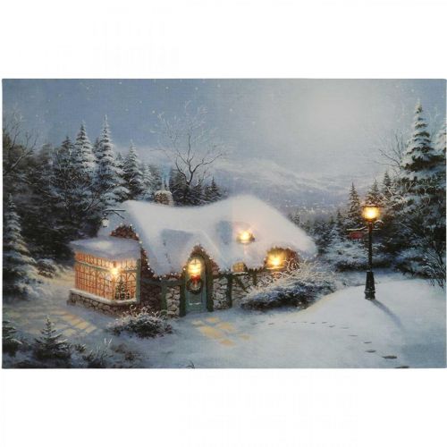 Artikel LED foto kerst winterlandschap met huis LED mural 58x38cm