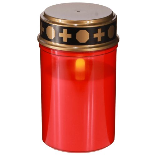 LED graflicht met timer begraafplaatskaars voor batterij rood H12.5cm