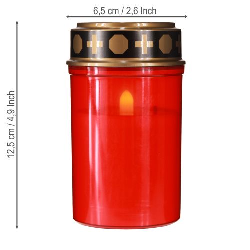 Artikel LED graflicht met timer begraafplaatskaars voor batterij rood H12.5cm