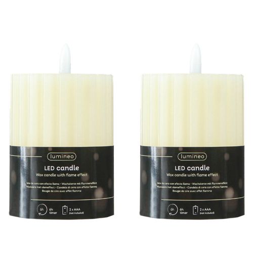Artikel LED-kaarsen met timer wasgroefkaarsen 7,5/10cm crème 2 stuks