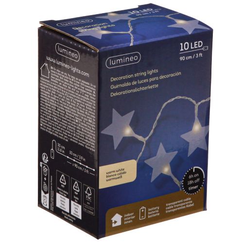 Artikel LED-lichtketting sterren met timer 10 LED warm wit 90cm