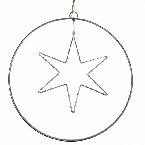 Floristik24 LED ster in decoratieve ring voor ophangen zilver Ø30cm