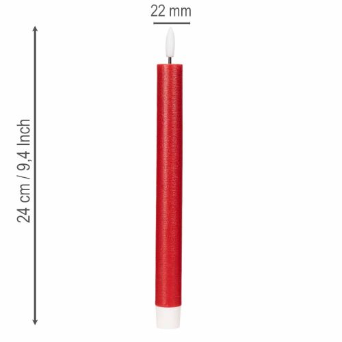 LED-kaars, rood met warm wit licht, 24 cm, 2 stuks | Floristik24.nl
