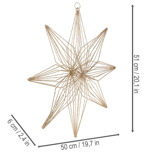 Decoratieve LED-ster van draad om op te hangen, voor gebruik binnenshuis, werkt op batterijen, 51 cm | Floristik24.nl