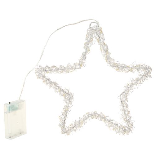 Artikel LED ster om op te hangen zilver metaal 70 LED warm wit Ø25cm