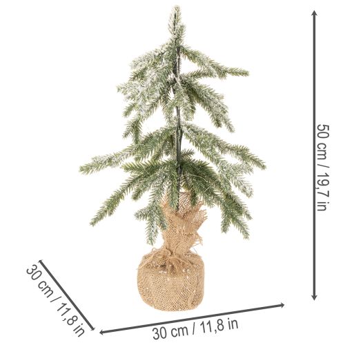 Kunstplant met sneeuw, LED-kerstboom in een jutezak, werkt op batterijen, voor gebruik binnenshuis, 50 cm | Floristik24.nl