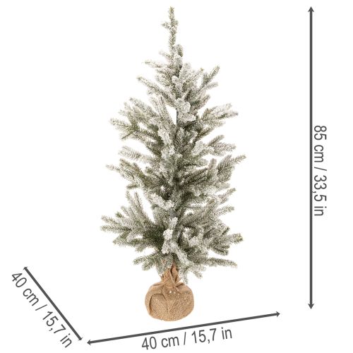 Kunstkerstboom met sneeuw in een jutezak, 40 ledlampjes, voor binnengebruik, 85 cm | Floristik24.nl