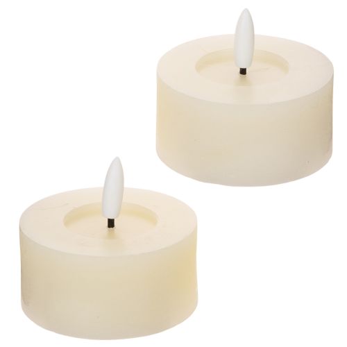 LED-theelichtje, warm wit, flikkerend effect en timer, van echt wax, werkt op batterijen, 7 cm, 2 stuks | Floristik24.nl