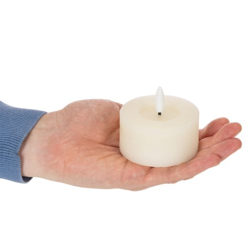 LED-theelichtje, warm wit, flikkerend effect en timer, van echt wax, werkt op batterijen, 7 cm, 2 stuks | Floristik24.nl