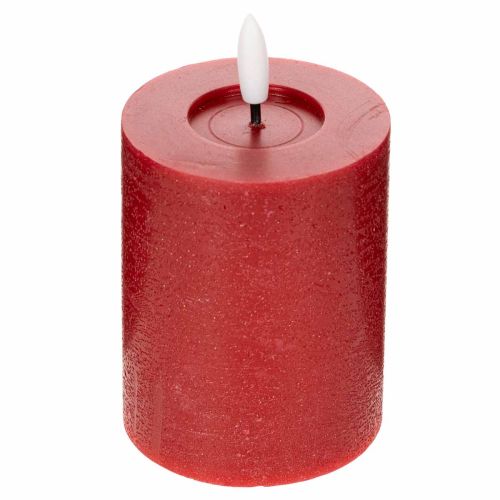LED-zuilkaars van echte was in rood met timer en warm wit licht, 12 cm