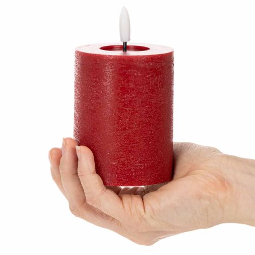 LED-zuilkaars van echte was in rood met timer en warm wit licht, 12 cm | Floristik24.nl