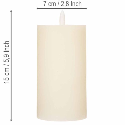 LED-zuilkaars van echte was in wit met timerfunctie, warm wit, 15 cm | Floristik24.nl