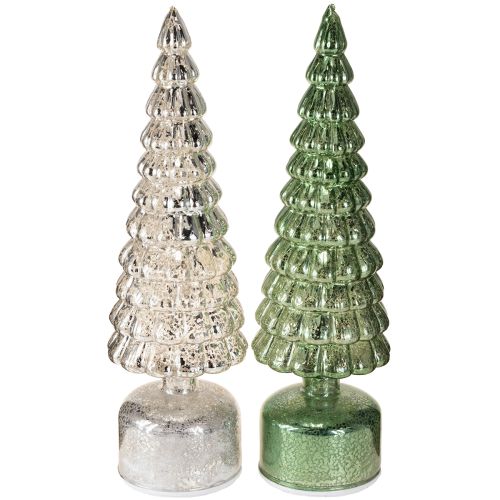 Floristik24 LED kerstboom draaiend groen zilver H34cm 2 stuks