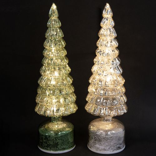Floristik24 LED kerstboom draaiend groen zilver H34cm 2 stuks
