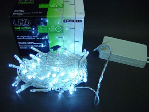 Artikel LED rijstlichtketting 96er 7,1 m met batterij en timer koud wit voor buiten