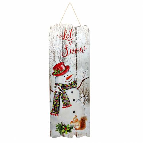 Floristik24 LED wandschildering sneeuwpop "Let it Snow" 21 × 60cm Voor batterij