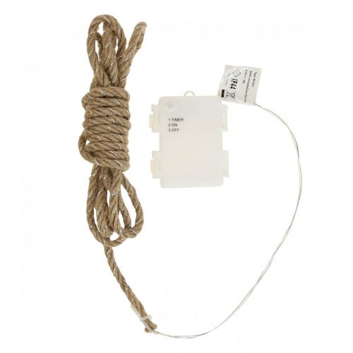 Floristik24 LED kerstverlichting batterij jute lint warm wit L295cm