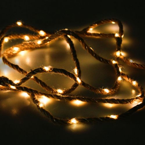 Artikel LED kerstverlichting batterij jute lint warm wit L295cm