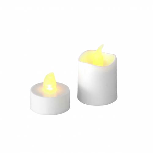 Artikel LED theelichtkaarsen warm wit vlameffect set van 16 assorti 32 batterijen