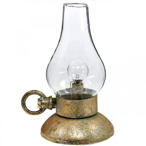 Antieke decoratieve lamp, messingkleurig LED licht, vintage look H19cm B13.5cm