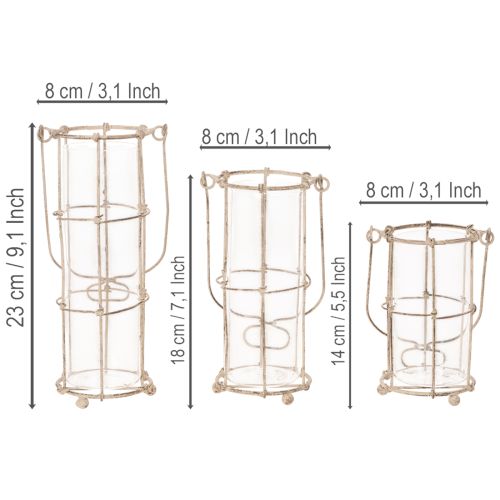 Tuinlantaarn, metalen windlicht Ø8,5 cm H23/18,5/14,5 cm 3-delige set | Floristik24.nl
