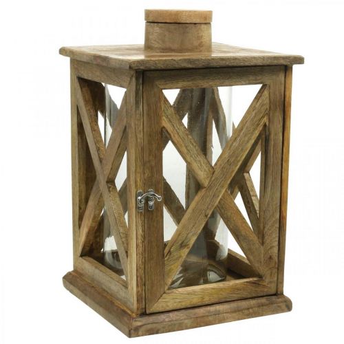 Floristik24 Lantaarn hout groot met glazen lantaarn antiek look 25×25×41cm
