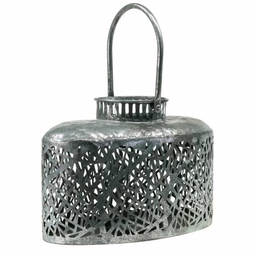 Floristik24 Lantaarn ovaal antiek look metaal zilver 15×28cm H19cm