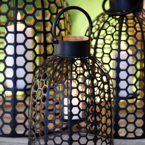 Floristik24 Lantaarn metalen zwarte grote kandelaar H52/40/30cm set van 3