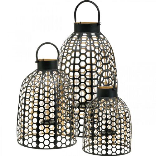 Floristik24 Lantaarn metalen zwarte grote kandelaar H52/40/30cm set van 3