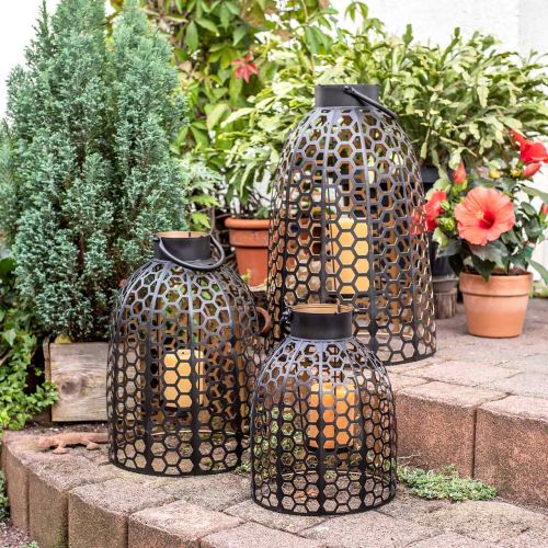 Floristik24 Lantaarn metalen zwarte grote kandelaar H52/40/30cm set van 3