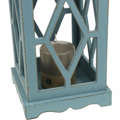 Floristik24 Houten lantaarn met metalen decoratie, decoratieve lantaarn om op te hangen, tuindecoratie blauw-zilver H51cm