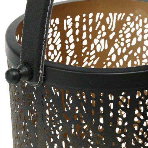 Floristik24 Metalen lantaarn, lantaarn met boom, herfstdecoratie, zwart, goud Ø20 / 19 / 14cm H23.5 / 17 / 12.5cm