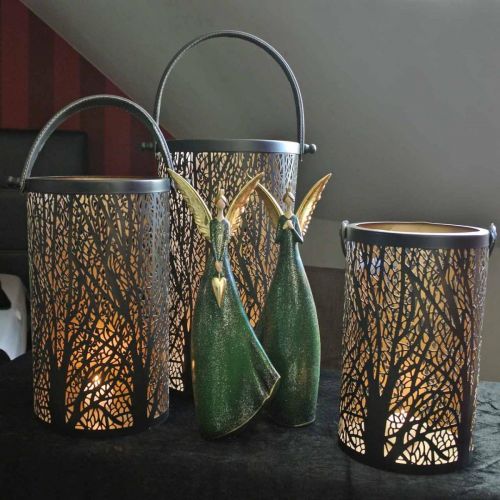 Floristik24 Metalen lantaarn, lantaarn met boom, herfstdecoratie, zwart, goud Ø20 / 19 / 14cm H23.5 / 17 / 12.5cm